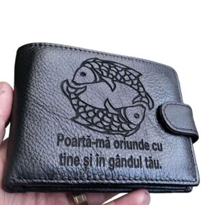 Portofel piele naturala negru Zodia pesti