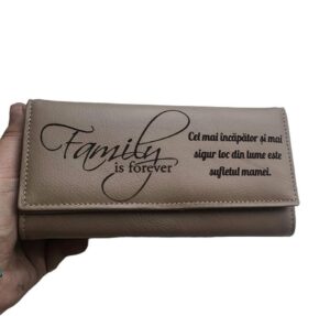 Portofel personalizat dama piele naturala beige Cel mai incapator