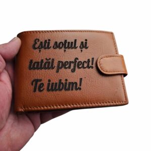 portofel piele naturala maro coniac cu capsa Esti