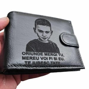 portofel gravat negru cu capsa piele naturala Oriunde mergi tu