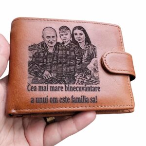 portofel maro coniac cu capsa piele naturala Familia sa