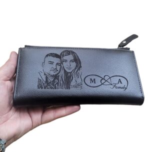 Portofel dama personalizat din piele naturala negru.Cu poza si infinit!