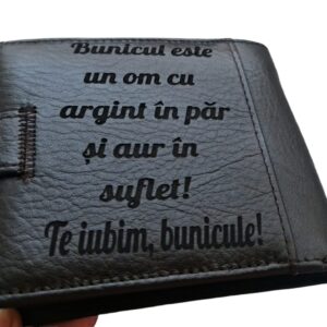 Portofel negru cu capsa personalizat Te iubim bunicule