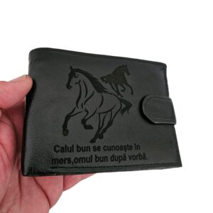 Portofel piele naturala negru cu capsa Calul
