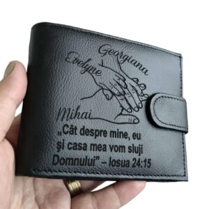 portofel negru cu capsa piele naturala Vom sluji Domnului