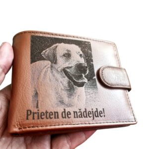 Portofel piele naturala maro coniac cu capsa Prieten de nadajde