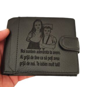 Pormoneu piele gravat cu poza si mesaj