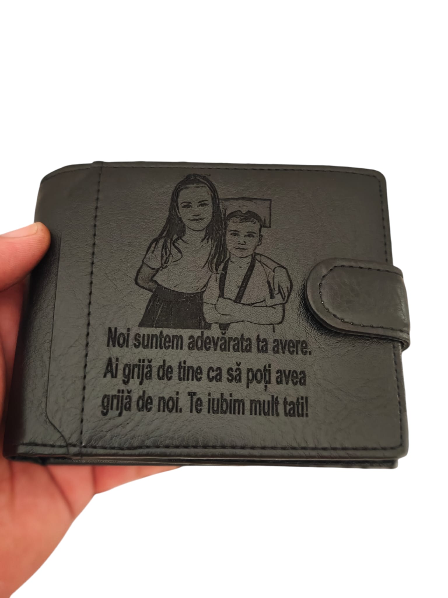Pormoneu piele gravat cu poza si mesaj