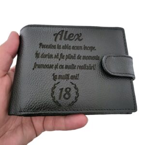 Portofel barbat negru cu capsa piele naturala Povestea ta abia incepe