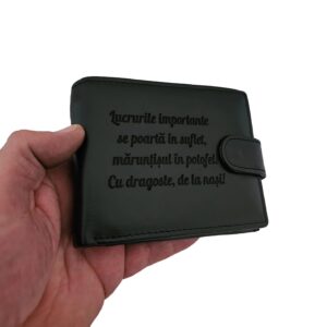 portofel piele naturala negru cu capsa Lucrurile importante