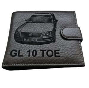 Portofel personalizat piele naturala gri Cu masina si nr auto