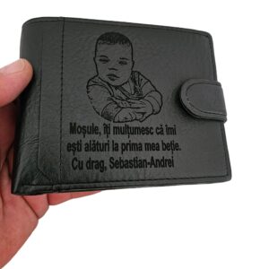 portofel negru cu capsa Mosule iti multumesc