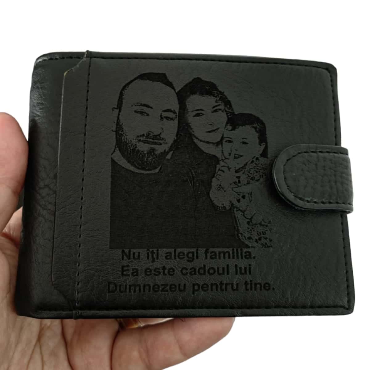 portofel personalizat negru cu capsa Cadoul Lui