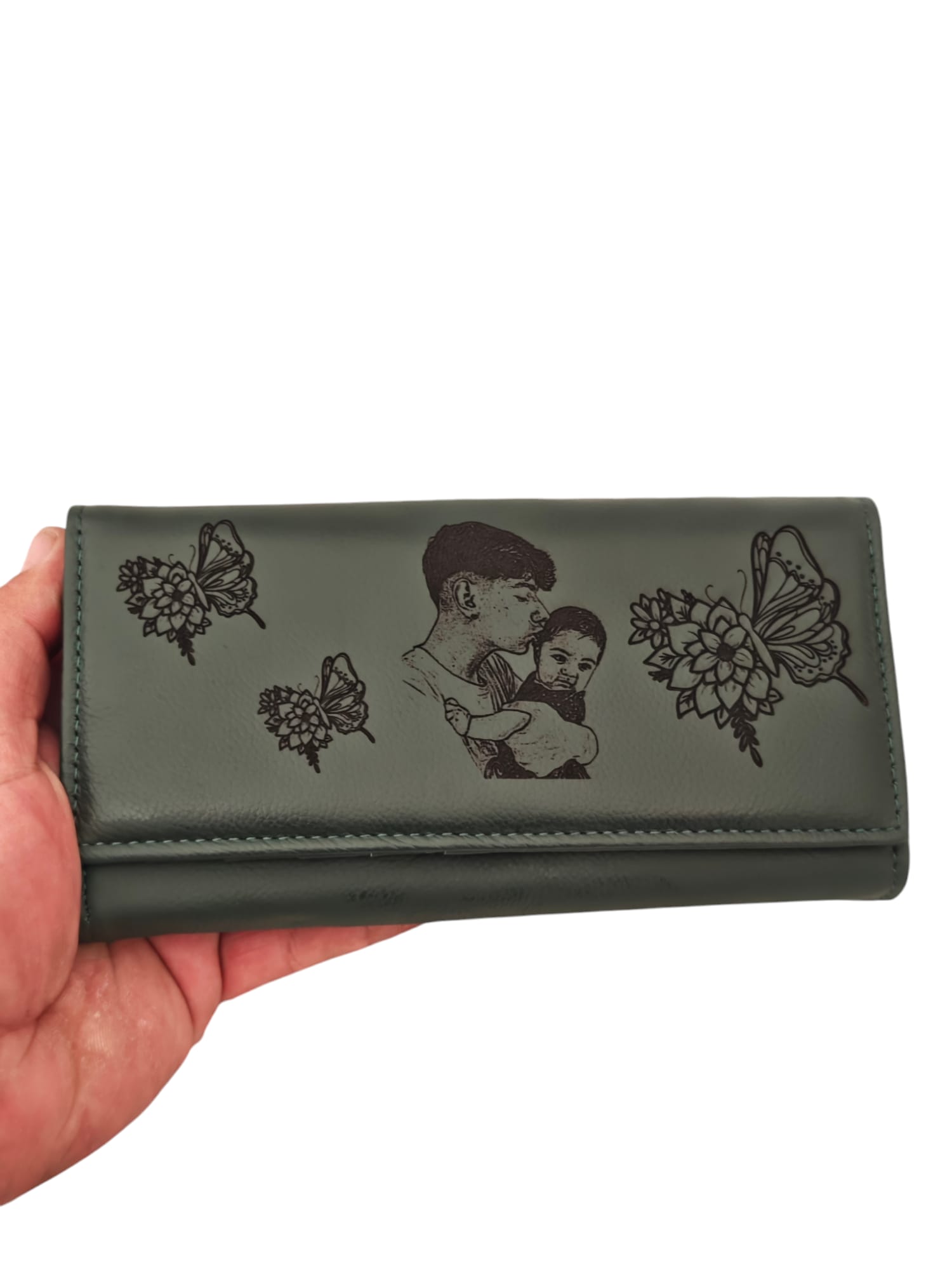 portofel personalizat dama negru cu poza si fluturi