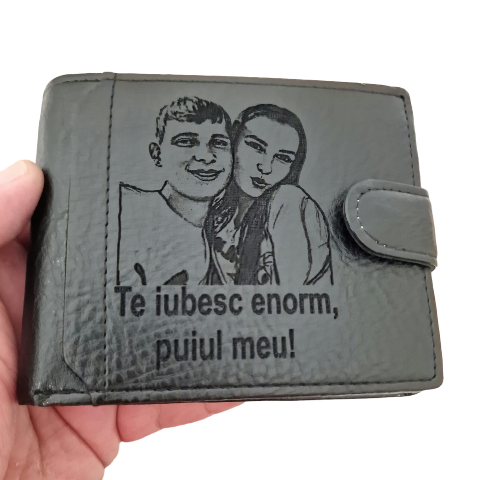 Portofel negru cu capsa Te iubesc Enorm