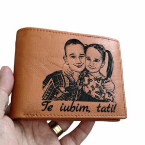 Portofel piele naturala maro coniac fara capsa