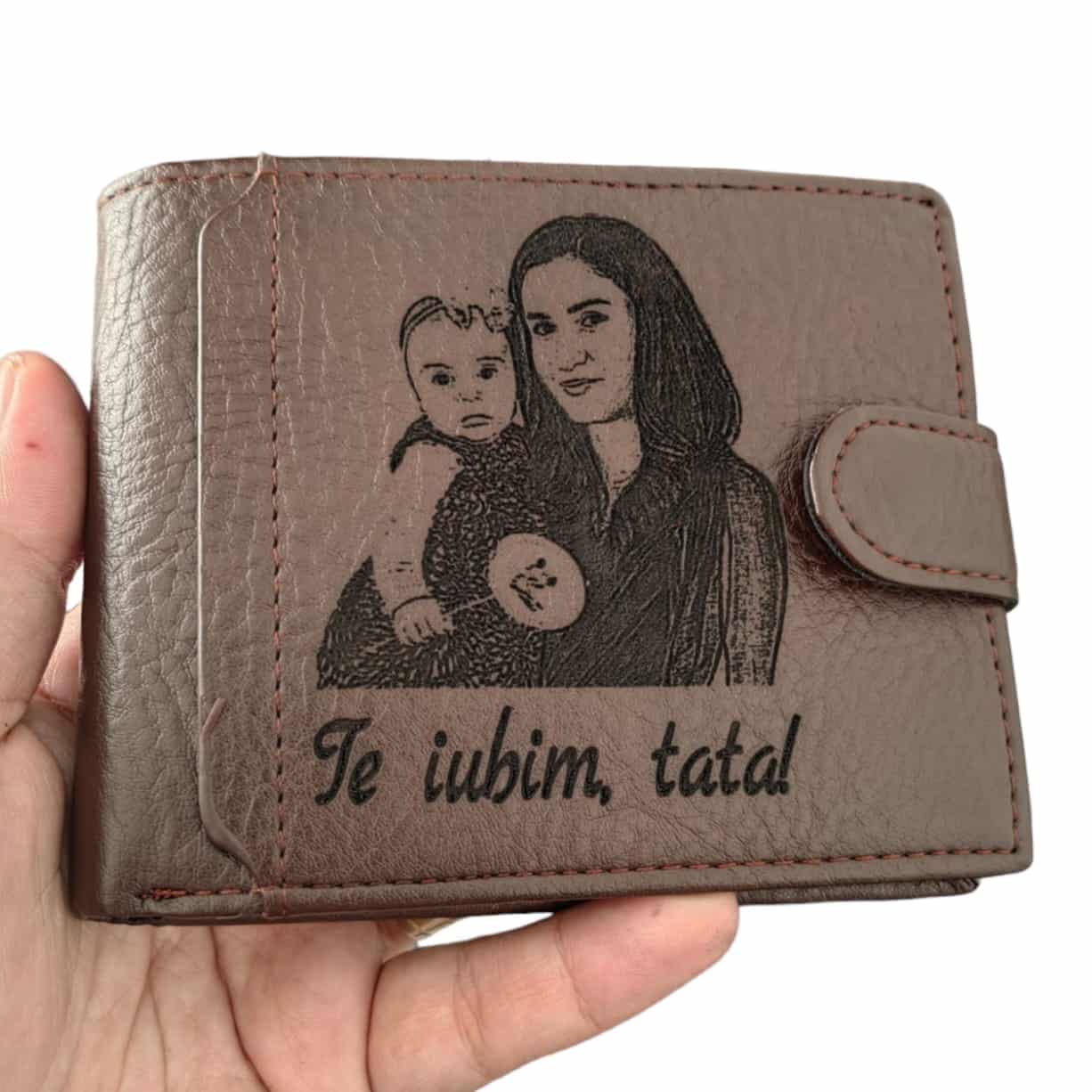 portofel maro cu capsa Te iubim, tata