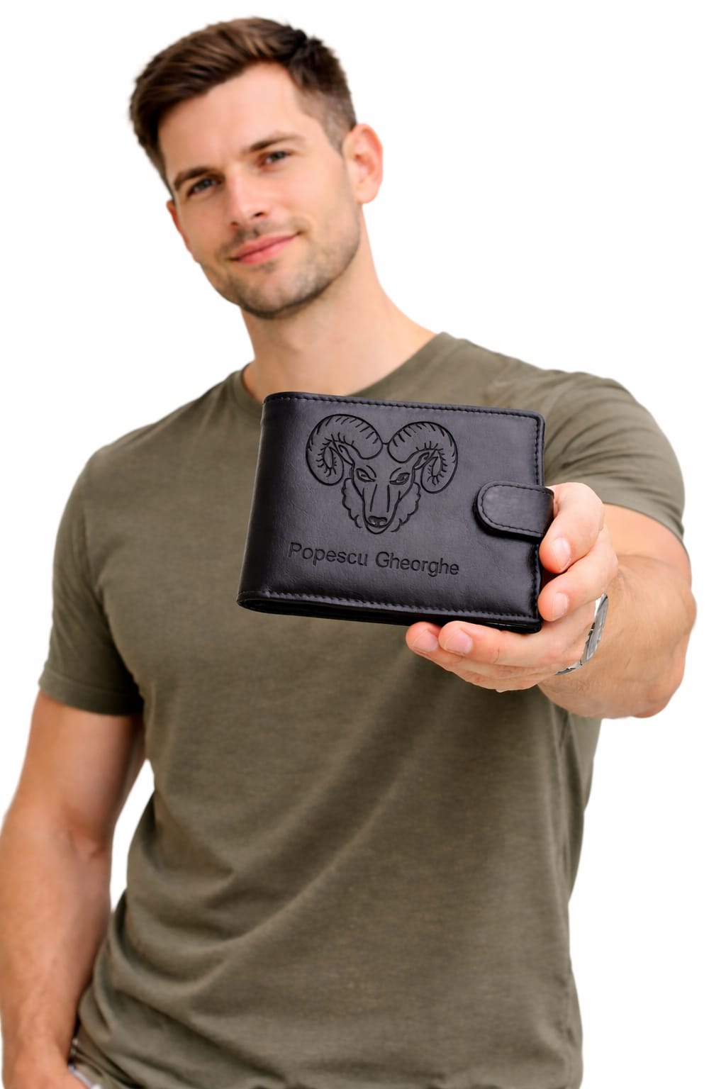 portofel personalizat cu poză și text gravat laser